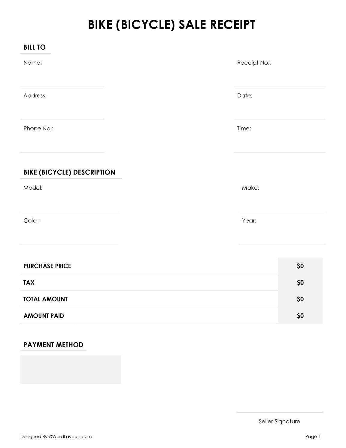 Free Motorcycle Sales Receipt Template - WordLayouts