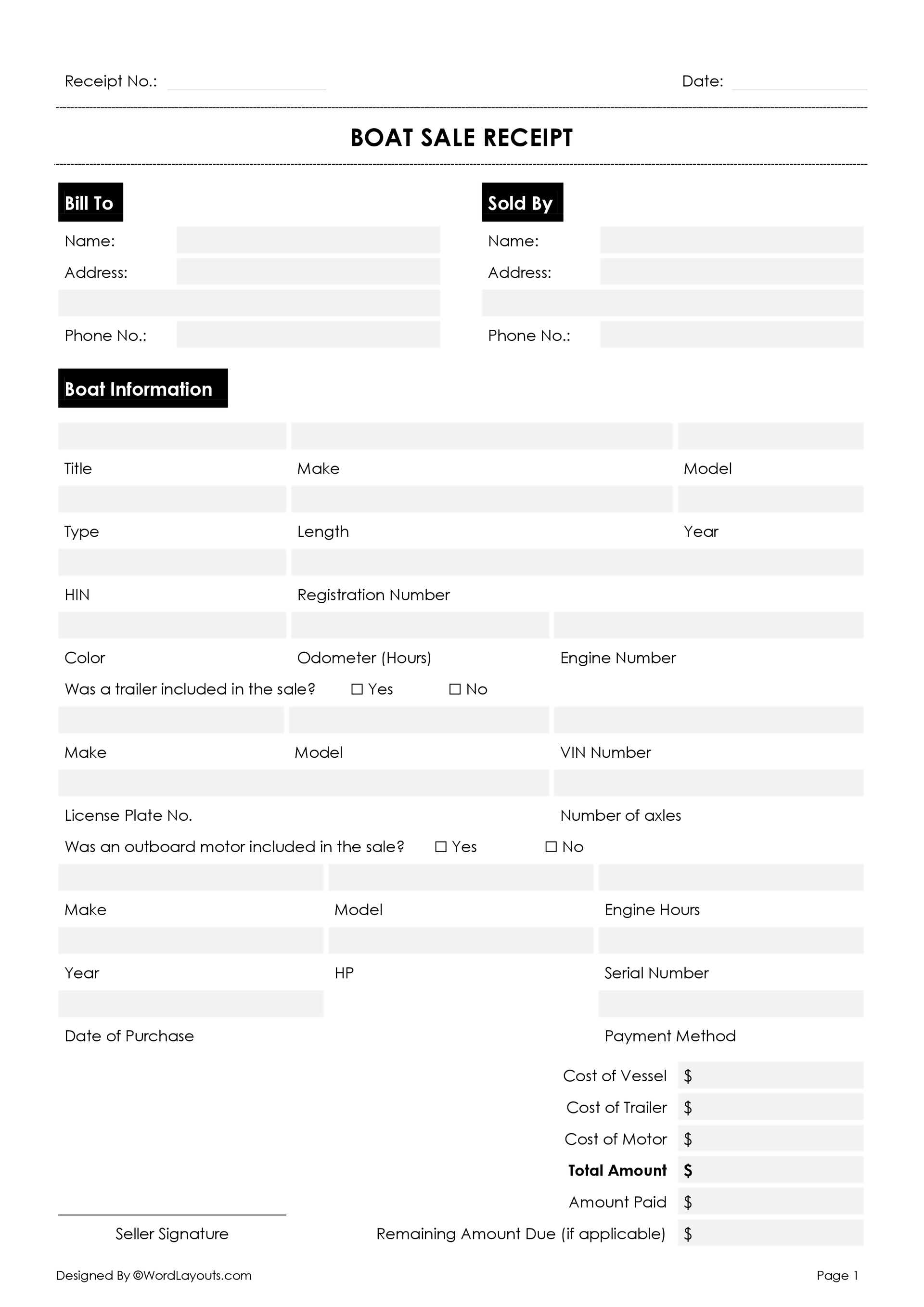 Fee Boat Sale Receipt Template WordLayouts Fee Boat Sale Receipt Template WordLayouts