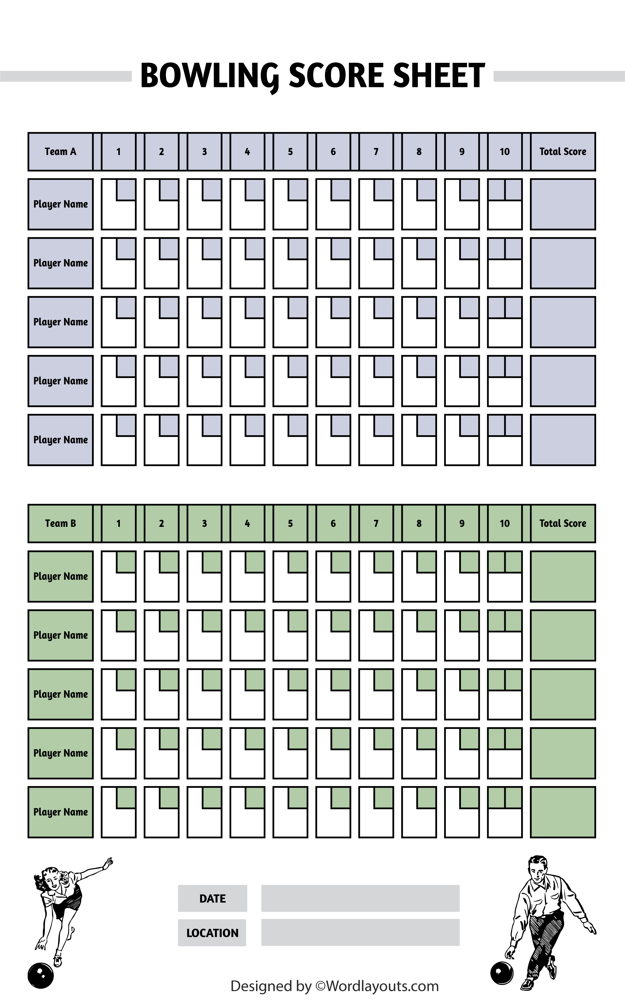 10 Pin Bowling Score Sheet Template - WordLayouts