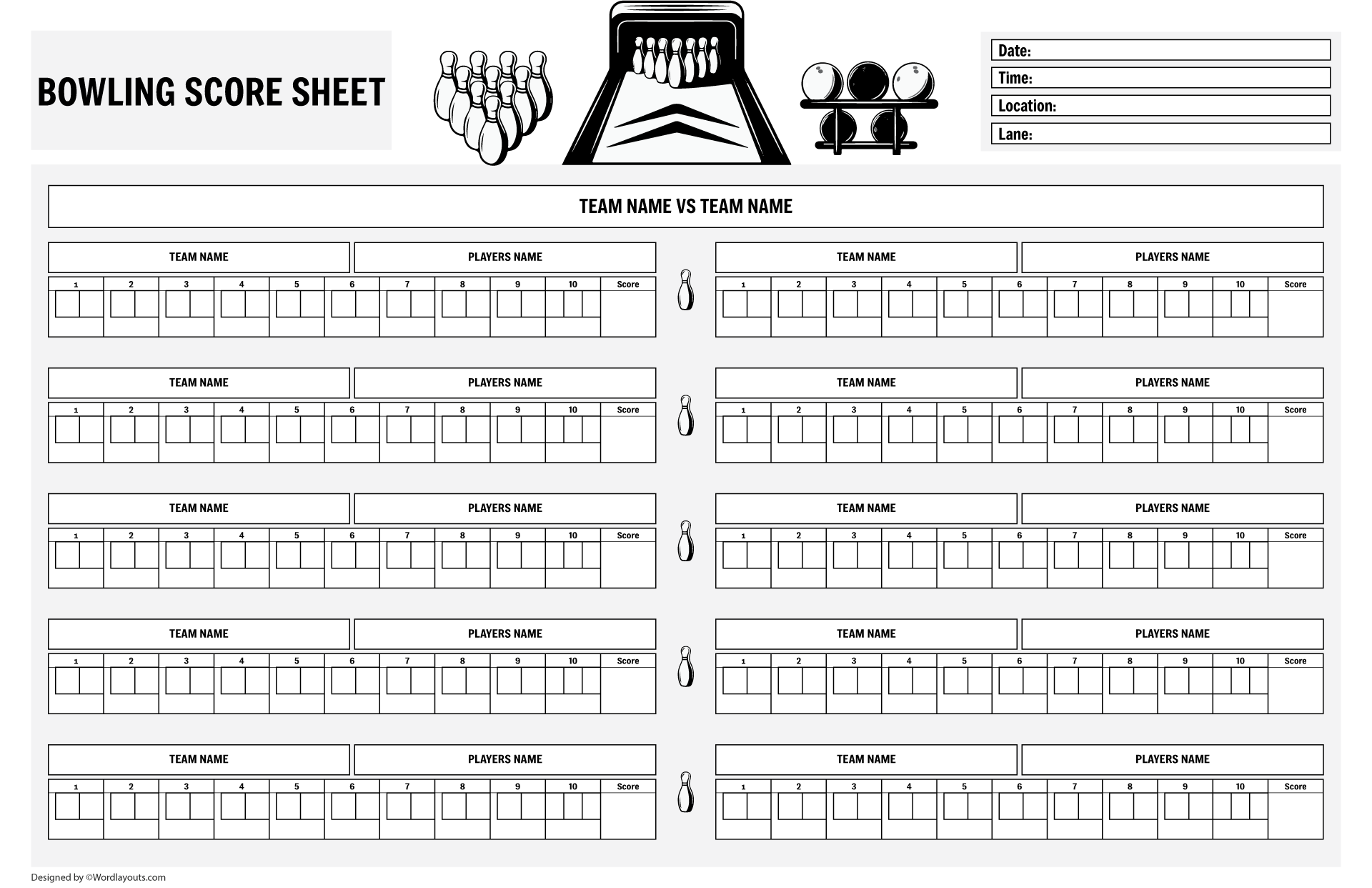 Ultimate Bowling Score Sheet Template - WordLayouts