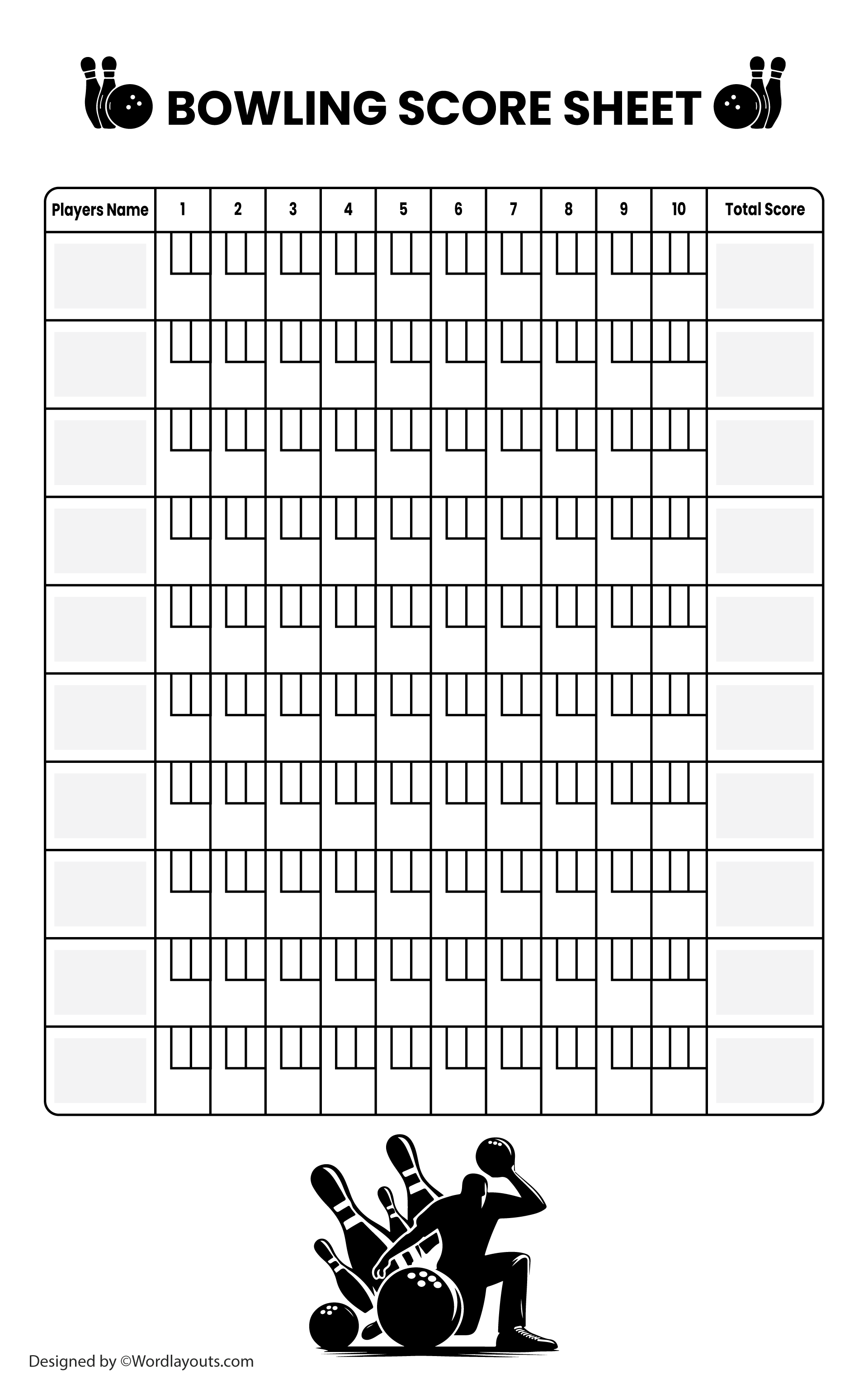10 games bowling score sheet template - wordlayouts