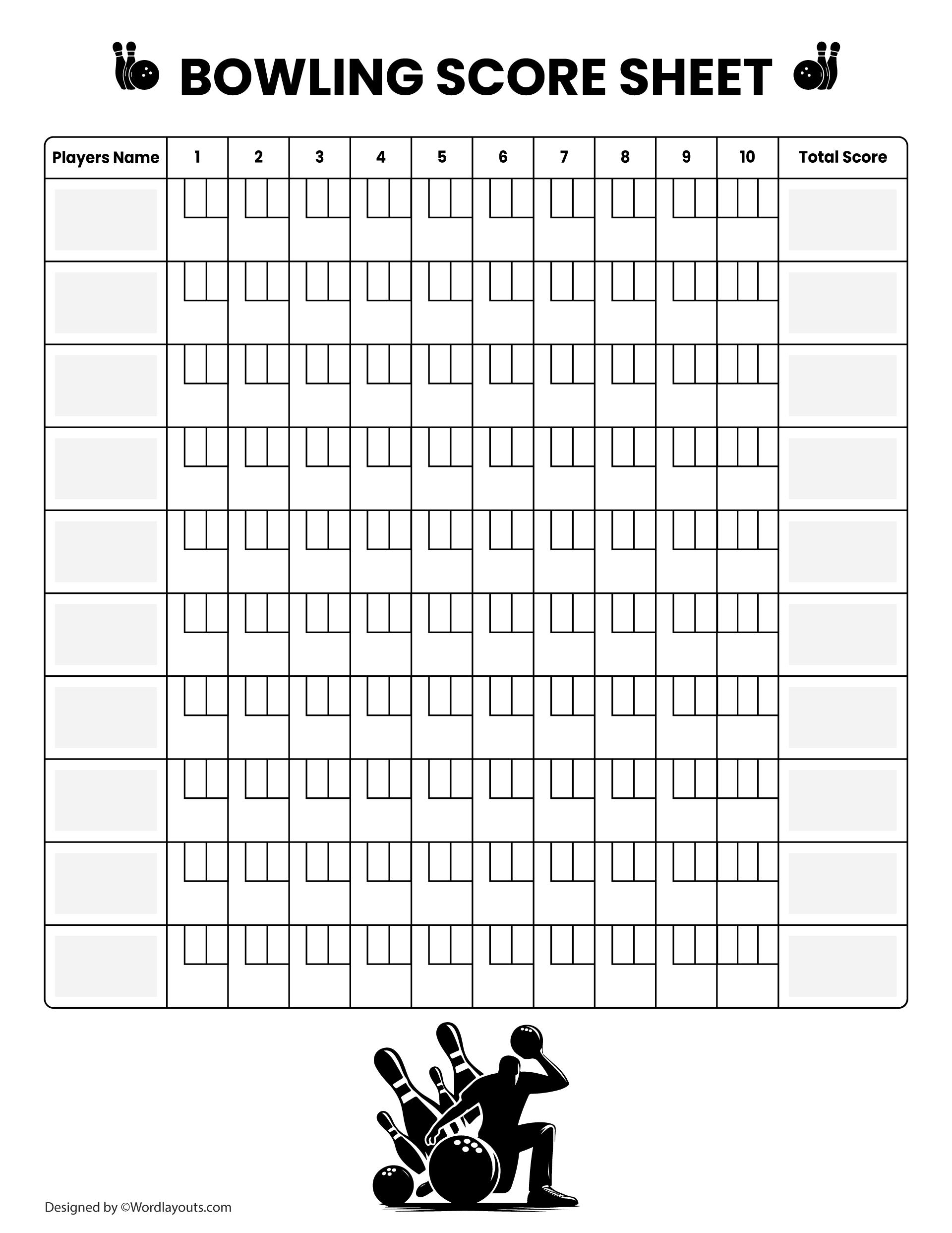 10 Games Bowling Score Sheet Template WordLayouts 10 Games Bowling Score Sheet Template WordLayouts