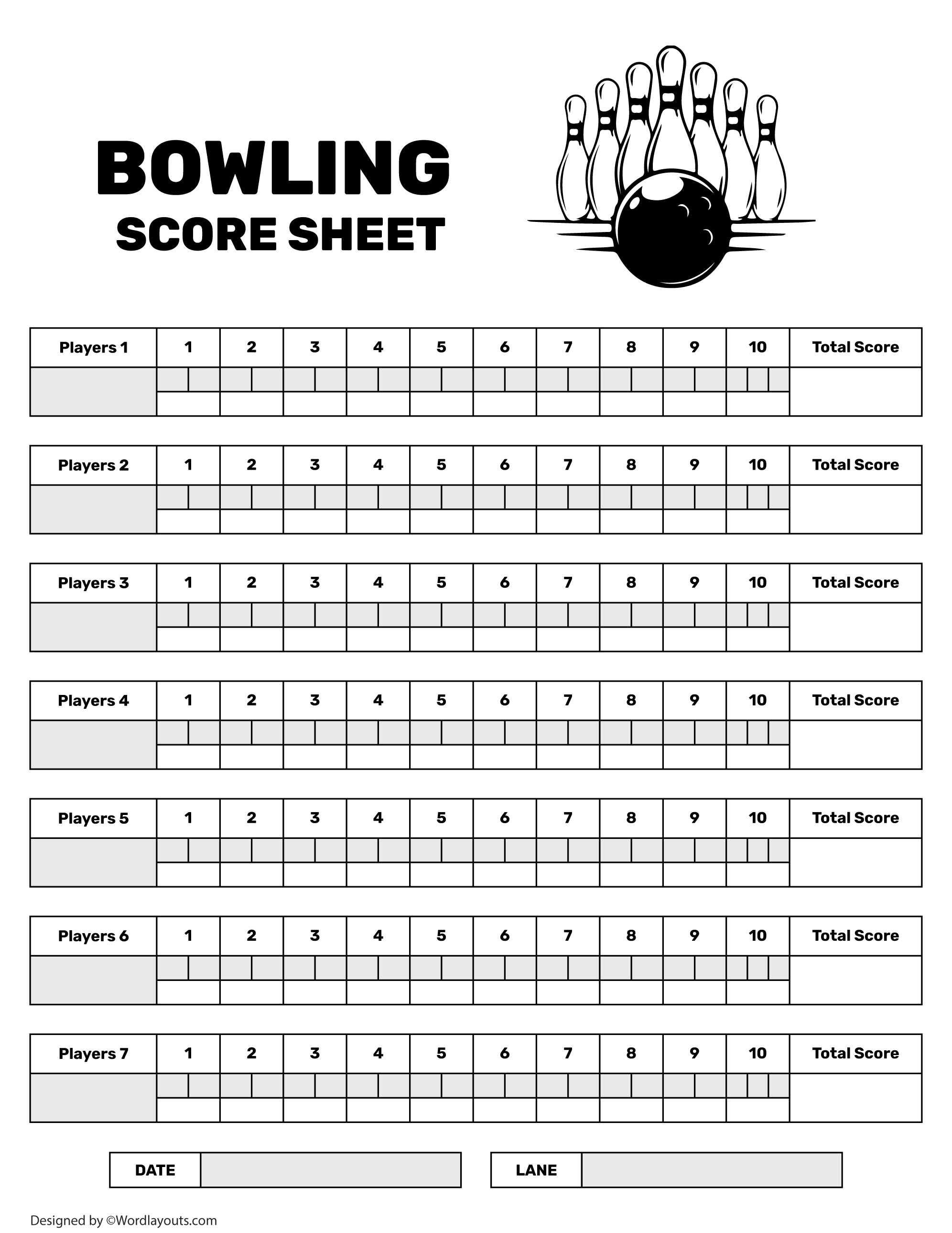 printable bowling score sheet template - wordlayouts