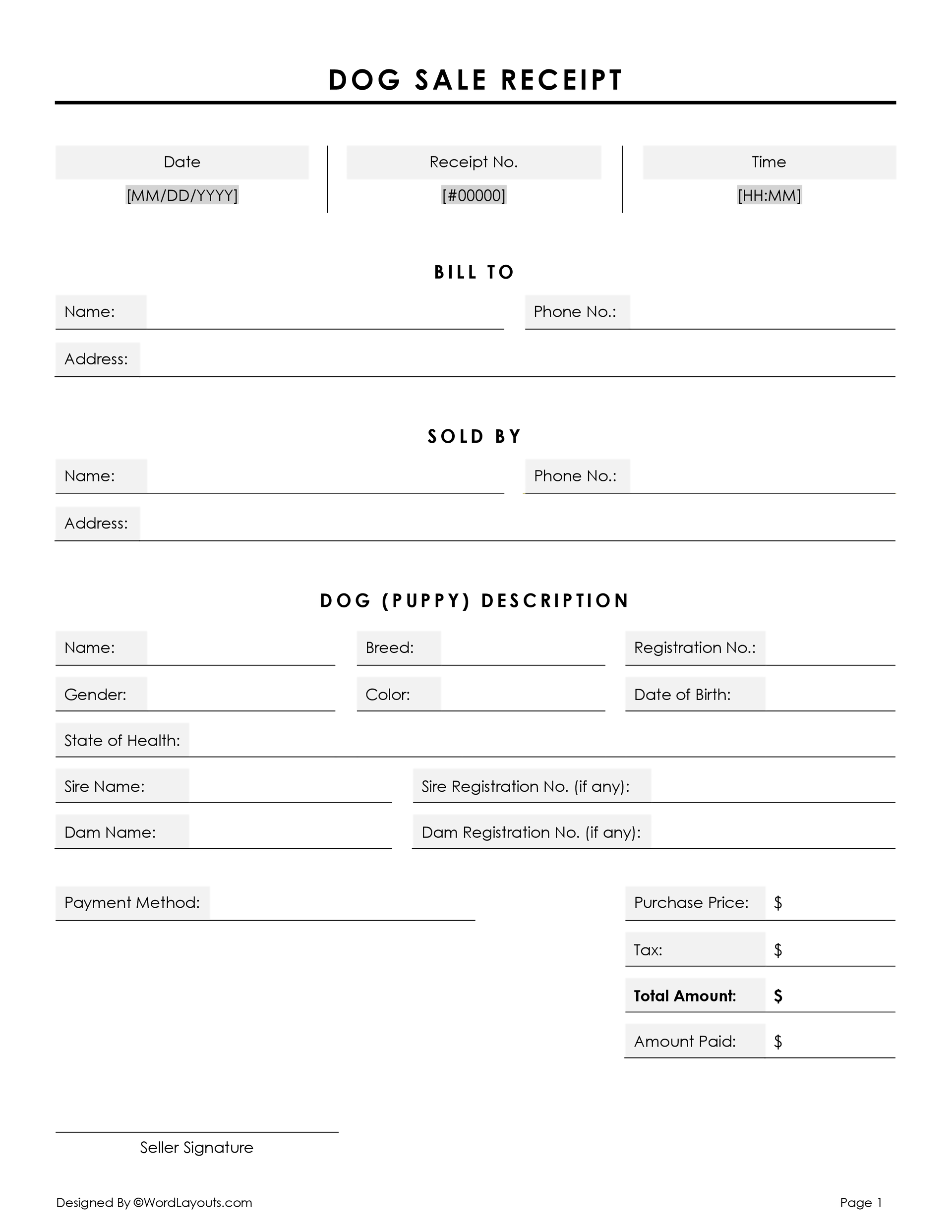 dog-puppy-sales-receipt-template-wordlayouts for Free Printable Puppy Deposit Contract Dog (Puppy) Sales Receipt Template - WordLayouts for Free Printable Puppy Deposit Contract