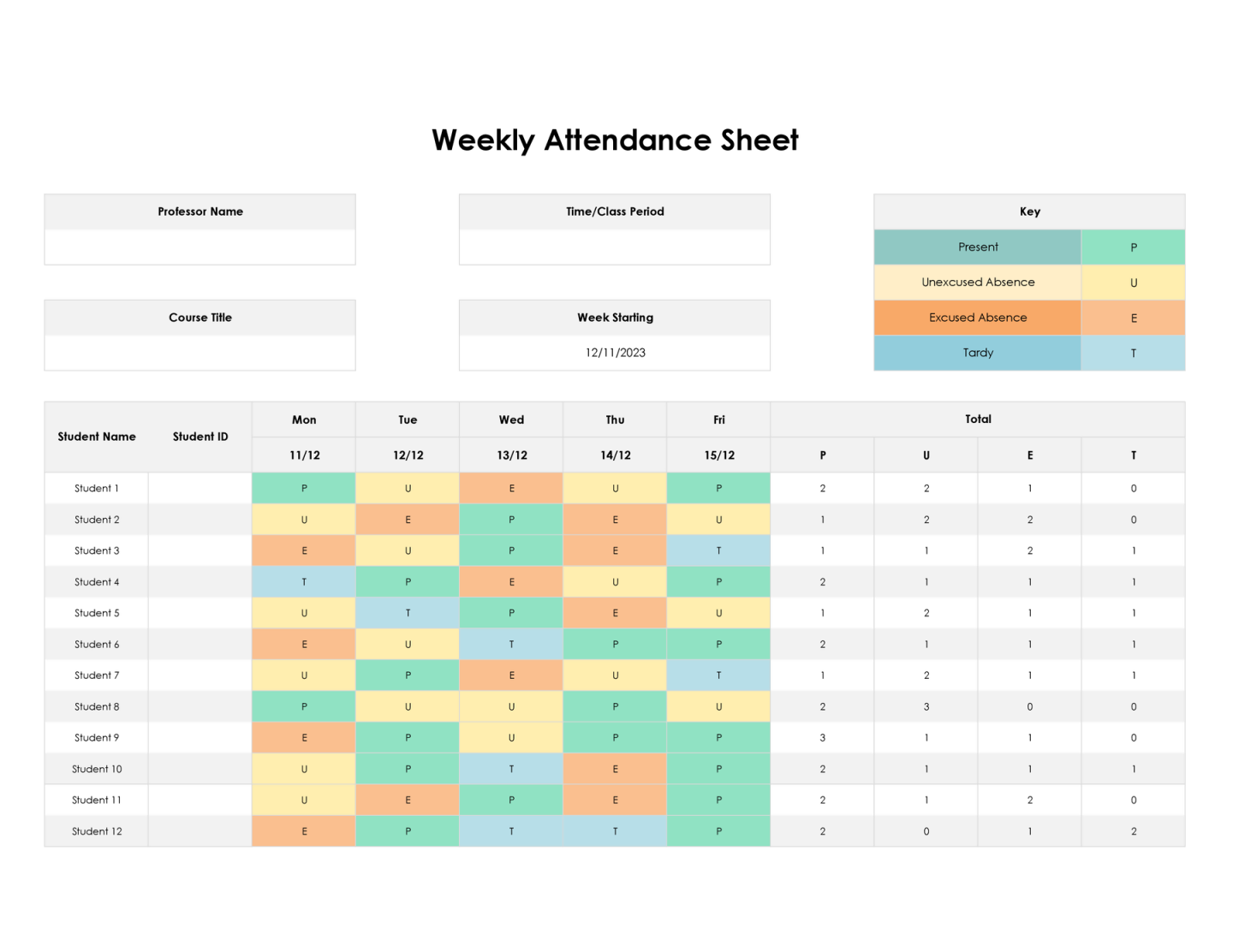 Monthly Employee Attendance Sheet Template (Excel, GSheets)