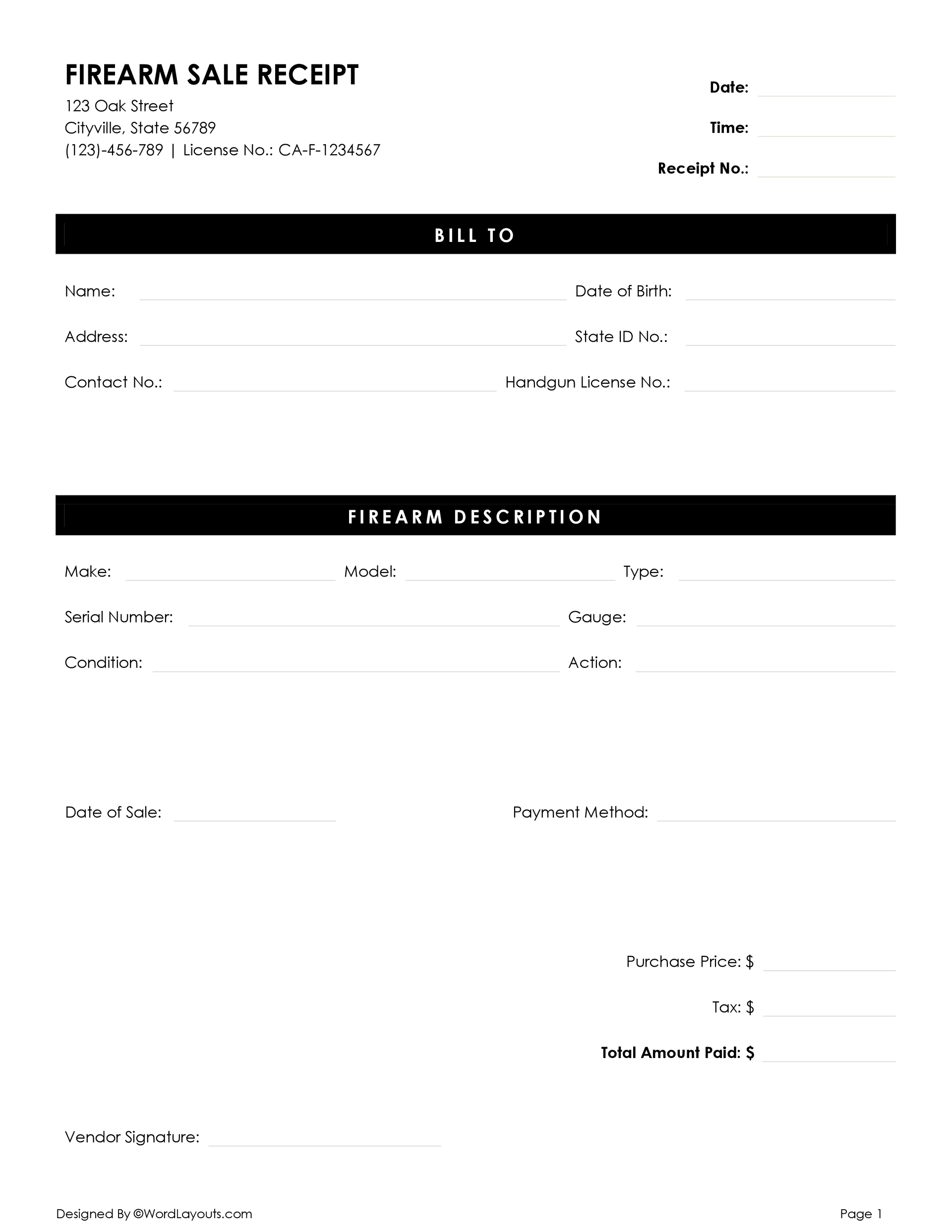 firearm-gun-sales-receipt-template-wordlayouts for Free Printable Bill Of Sale Template For Firearm Firearm (Gun) Sales Receipt Template - WordLayouts for Free Printable Bill Of Sale Template For Firearm