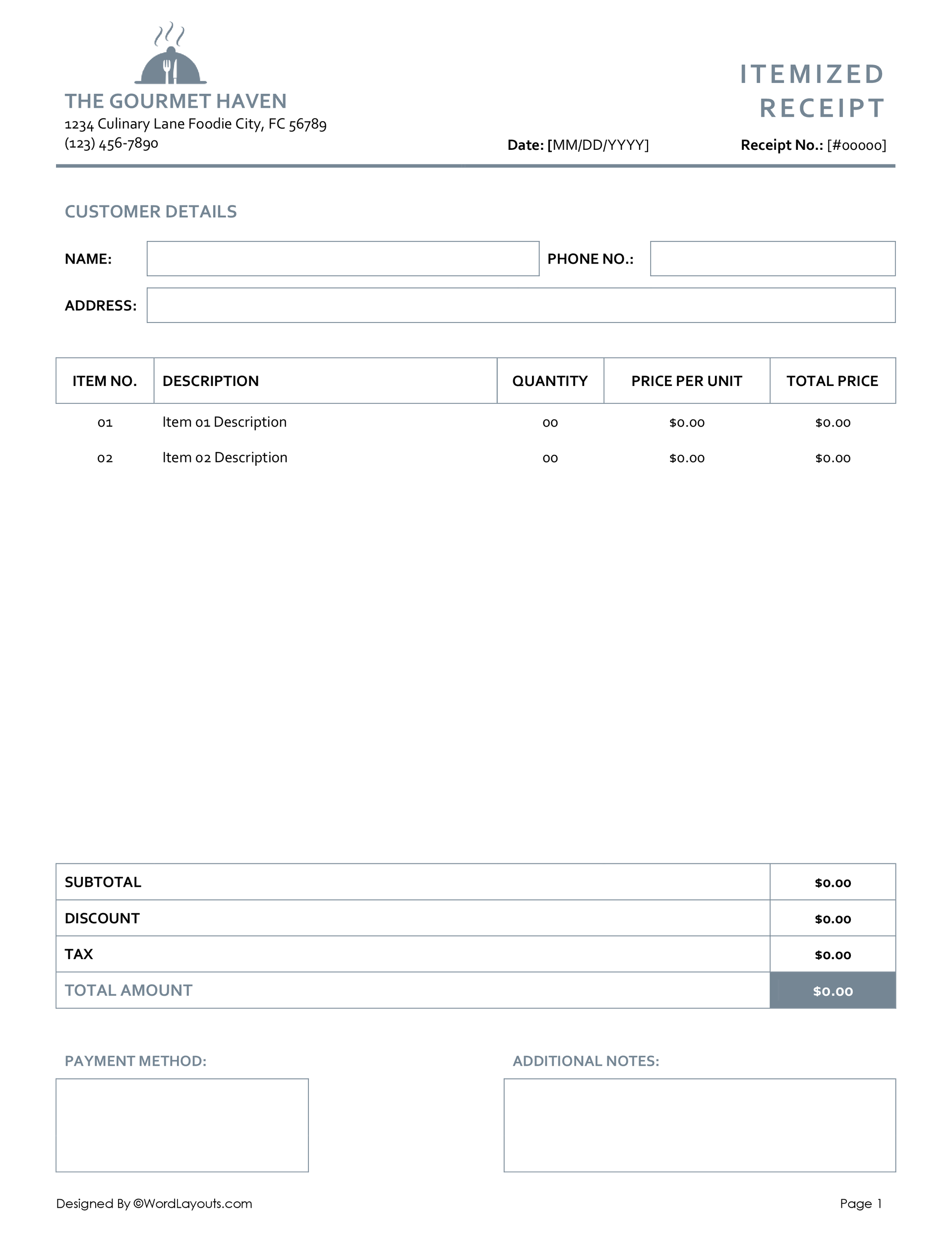 Free Itemized Receipt Templates (Edit & Print) - WordLayouts