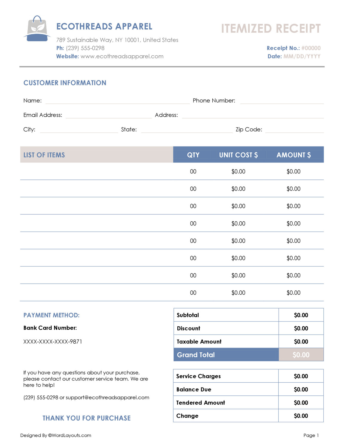 Free Itemized Receipt Templates (Edit & Print) - WordLayouts