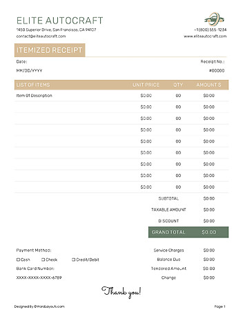 Free Itemized Receipt Templates (Edit & Print) - WordLayouts