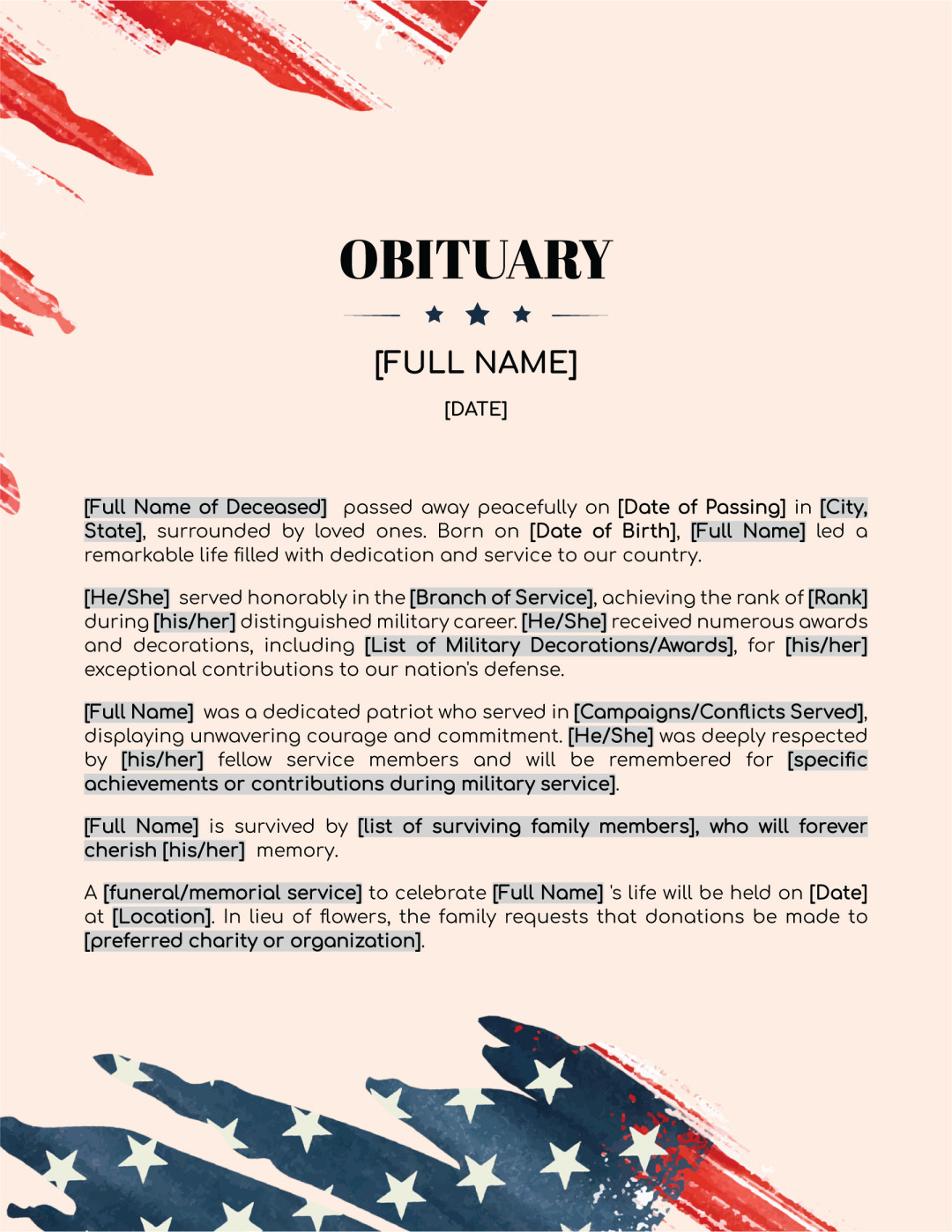 Free Obituary Templates with Outlines - WordLayouts