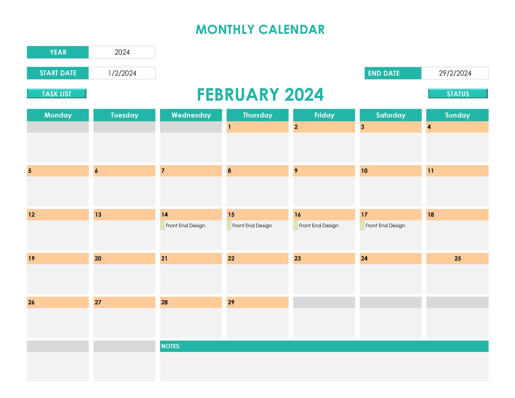 Free Schedule Template with Monthly Calendar Excel