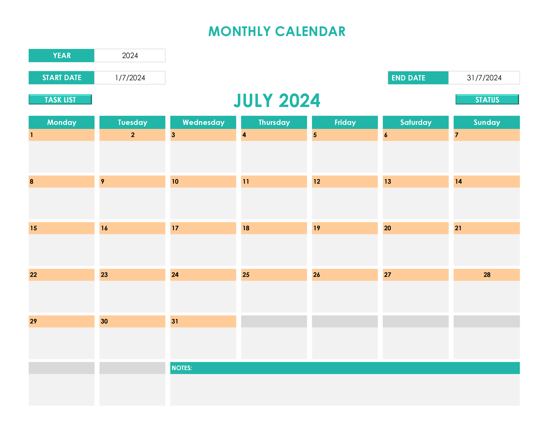 Free Schedule Template with Monthly Calendar Excel