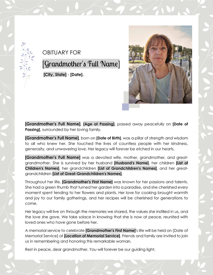 Free Obituary for Grandmother Template WordLayouts Free Obituary for Grandmother Template WordLayouts