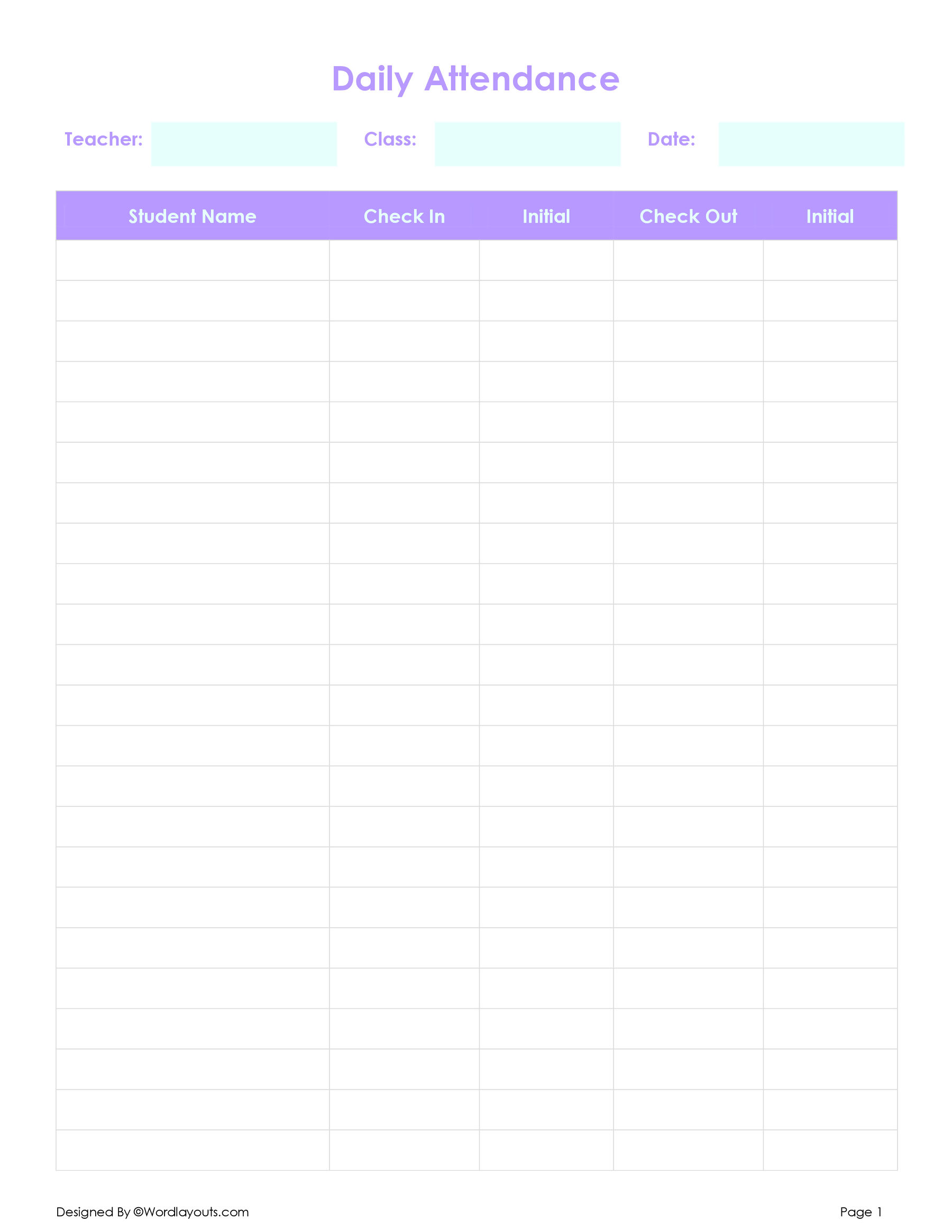 daily-attendance-sheet-template-for-students-wordlayouts for Free Printable Attendance Sheets For Teachers Daily Attendance Sheet Template for Students - WordLayouts for Free Printable Attendance Sheets For Teachers