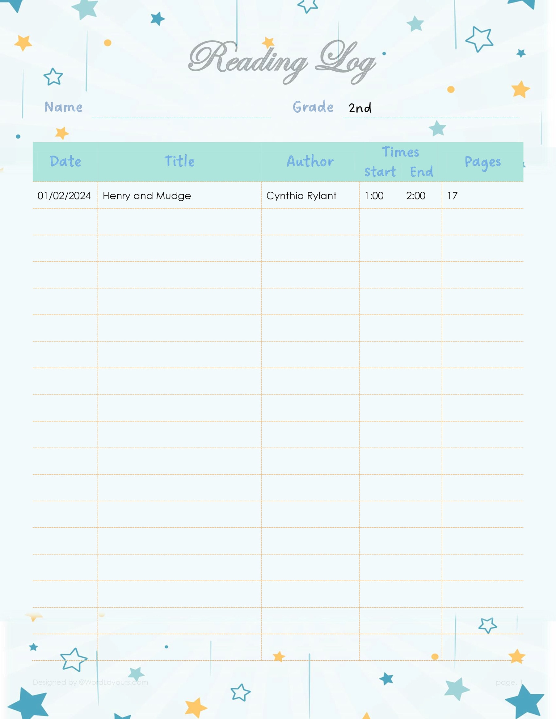 reading log for 2nd graders 11 865db4ptt 01 reading log for 2nd grader template - wordlayouts