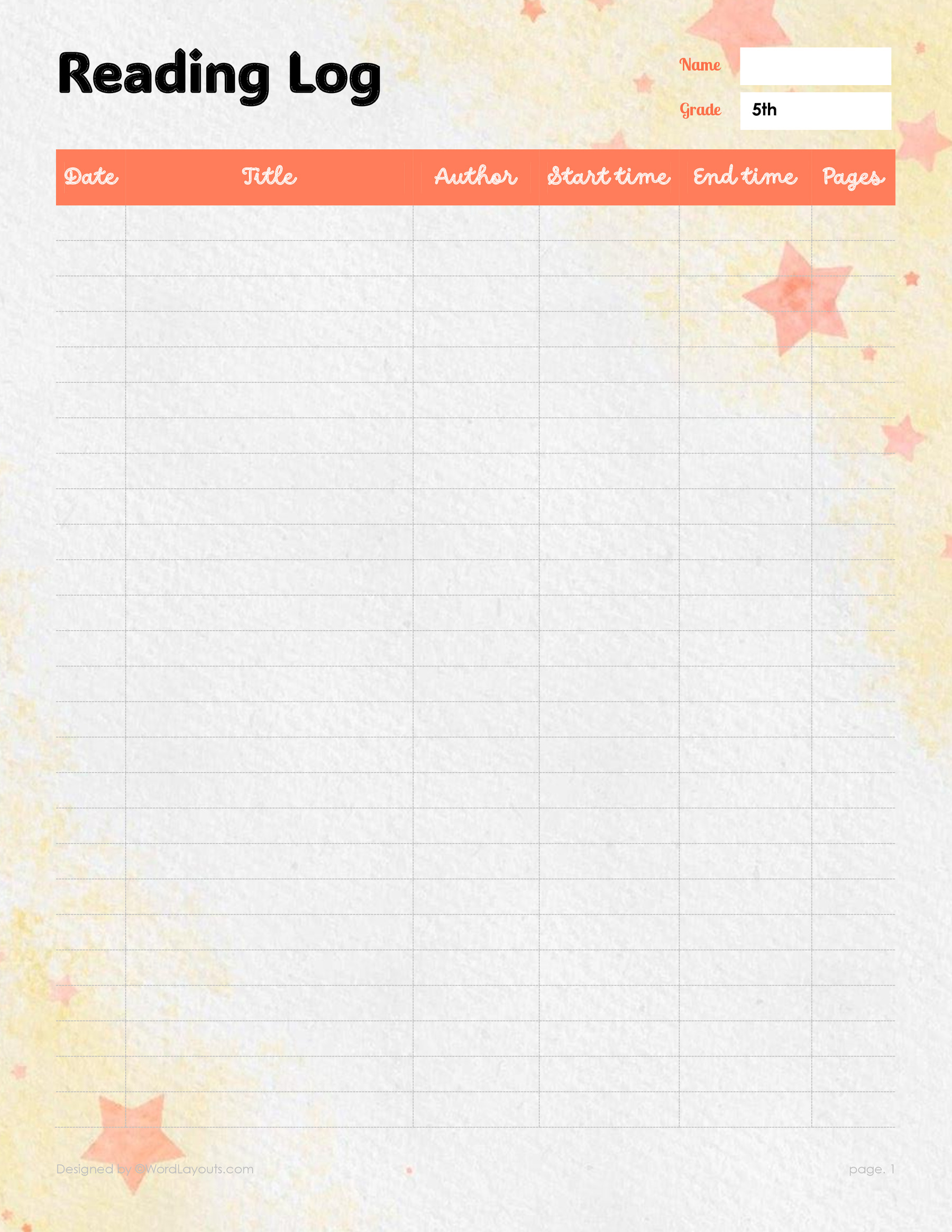 reading log for 5th graders 11 865db4pua 01 reading log for 5th graders template - wordlayouts