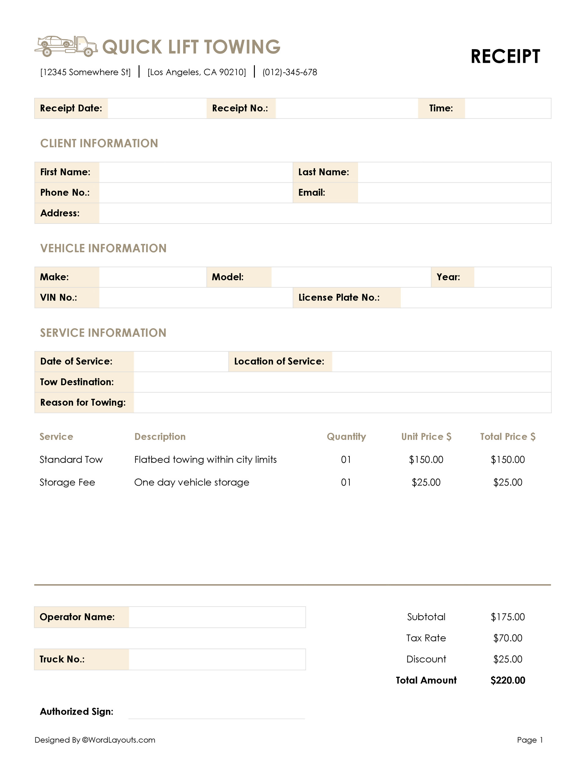 Towing Templates Printable