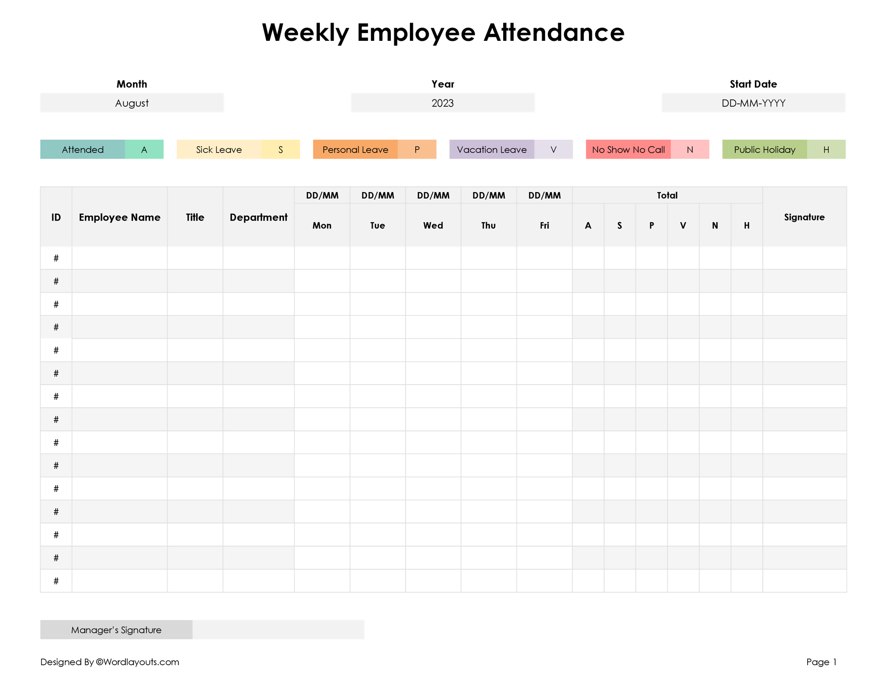 Weekly Attendance Sheet Template for Excel & Word weekly-attendance-sheet-template-for-excel-word