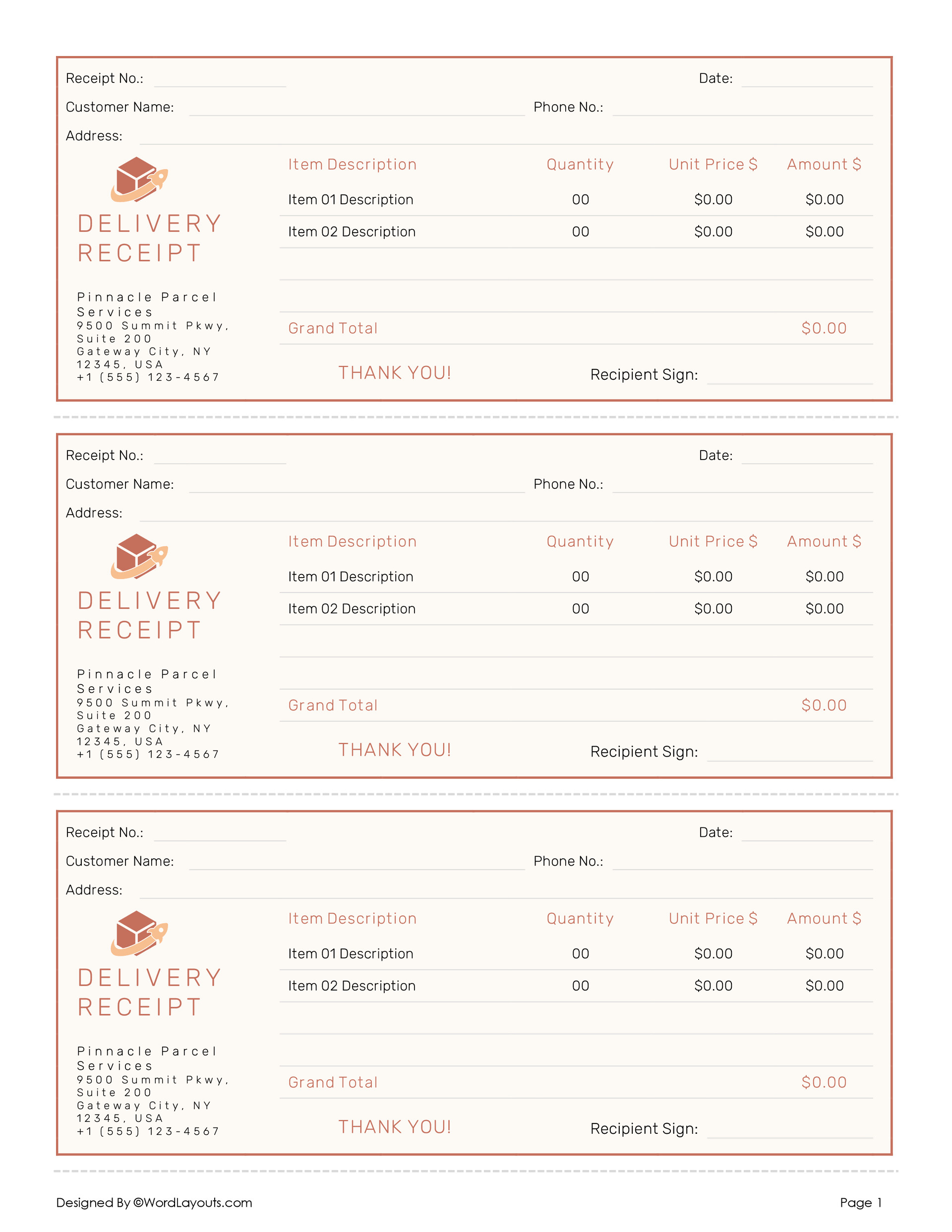 Delivery Receipt Template Merchandise Delivery Receipt