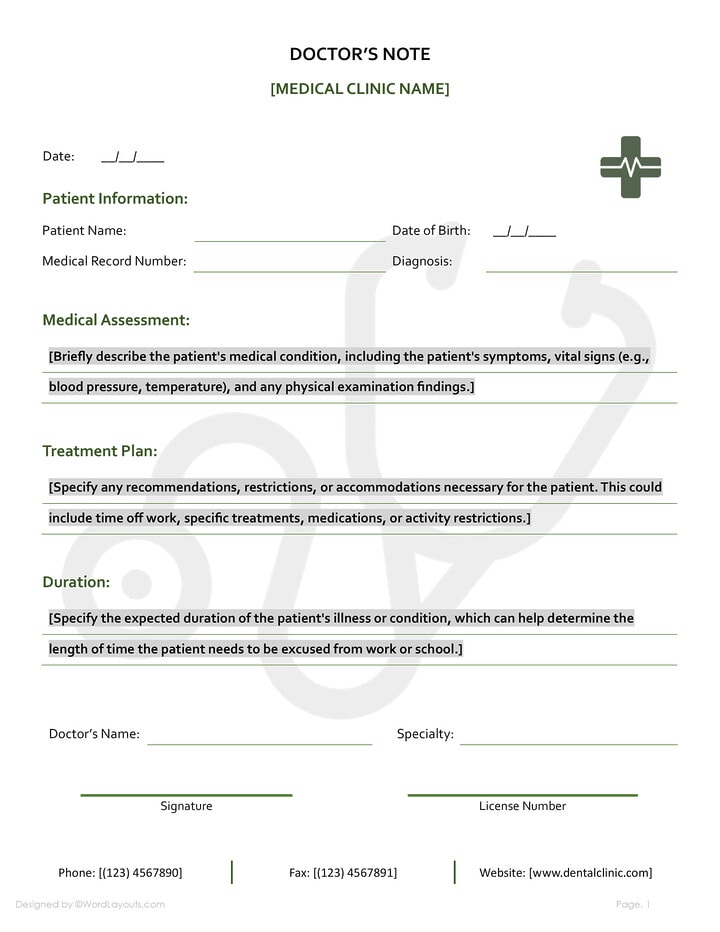 Free OB/GYN Doctor’s Note Template - WordLayouts