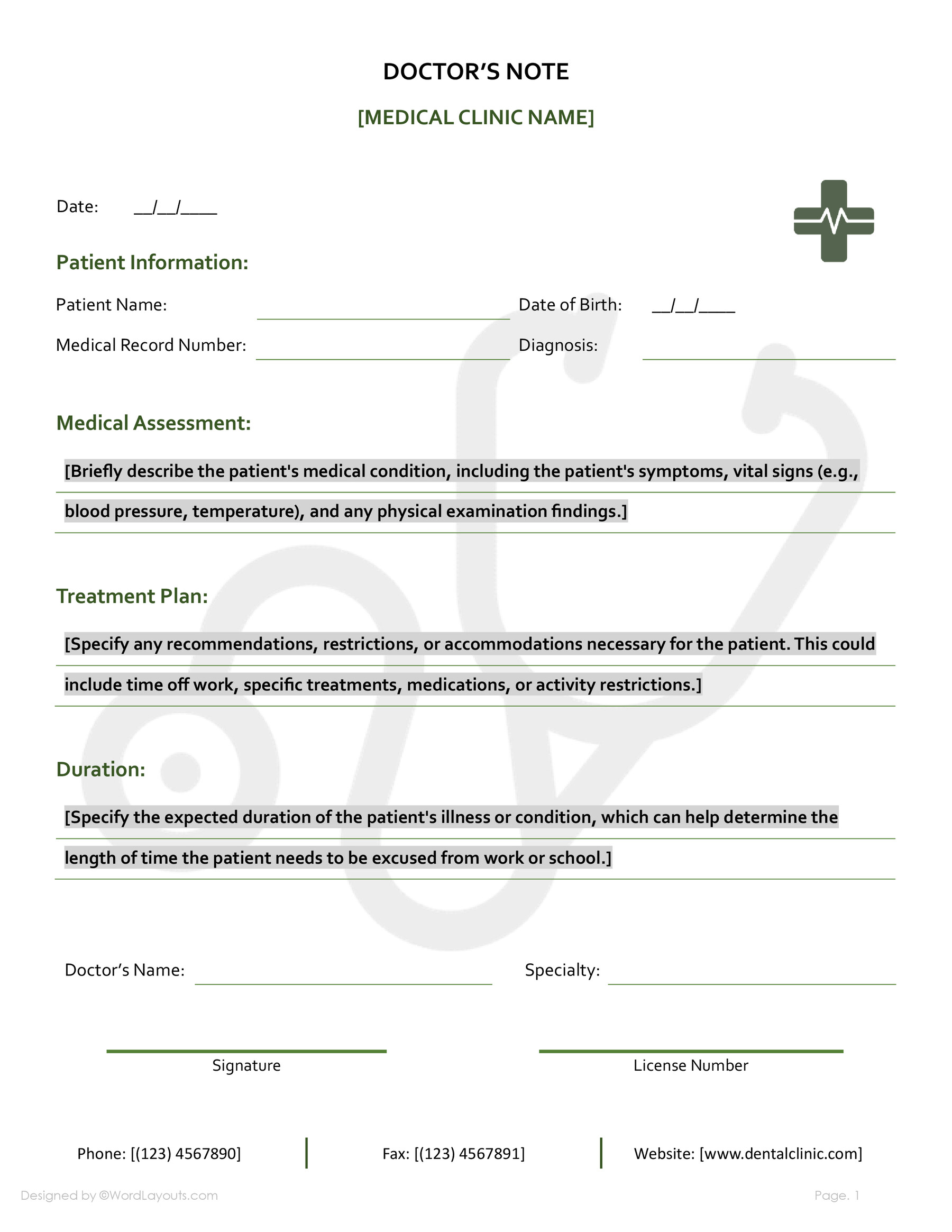 Return to Work Doctor’s Note Template WordLayouts