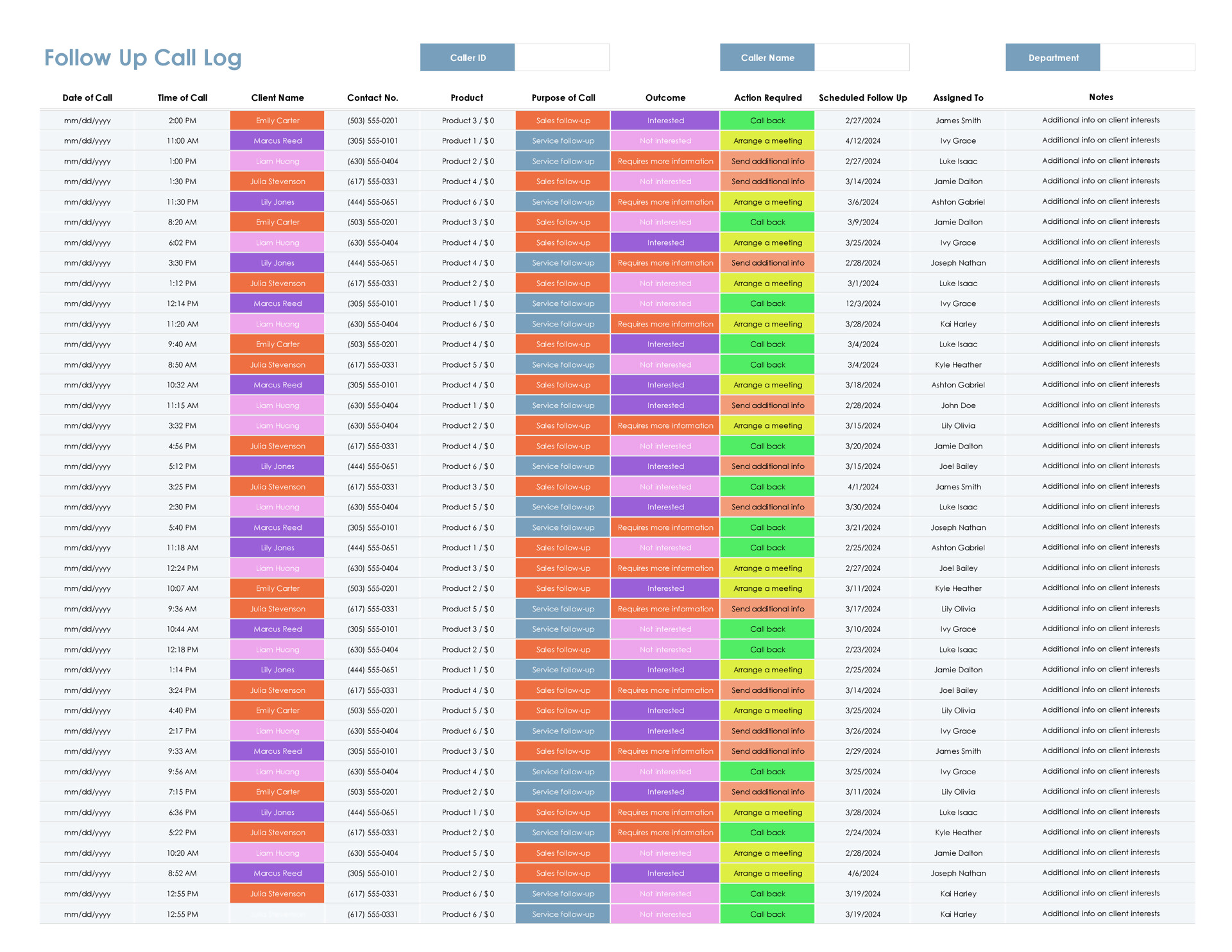 A Simple Call Log Template For Excel WordLayouts globe-life-eservicecenter
