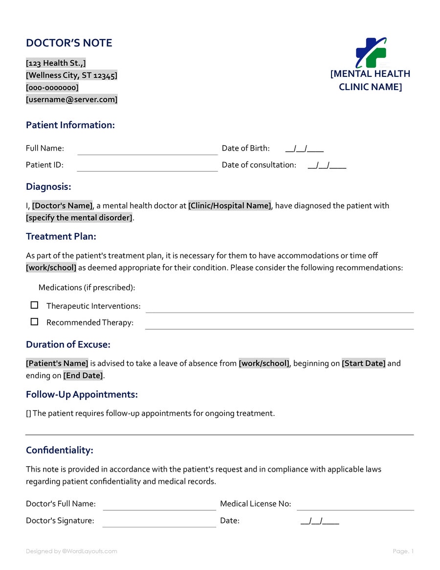 Free OB/GYN Doctor’s Note Template - WordLayouts