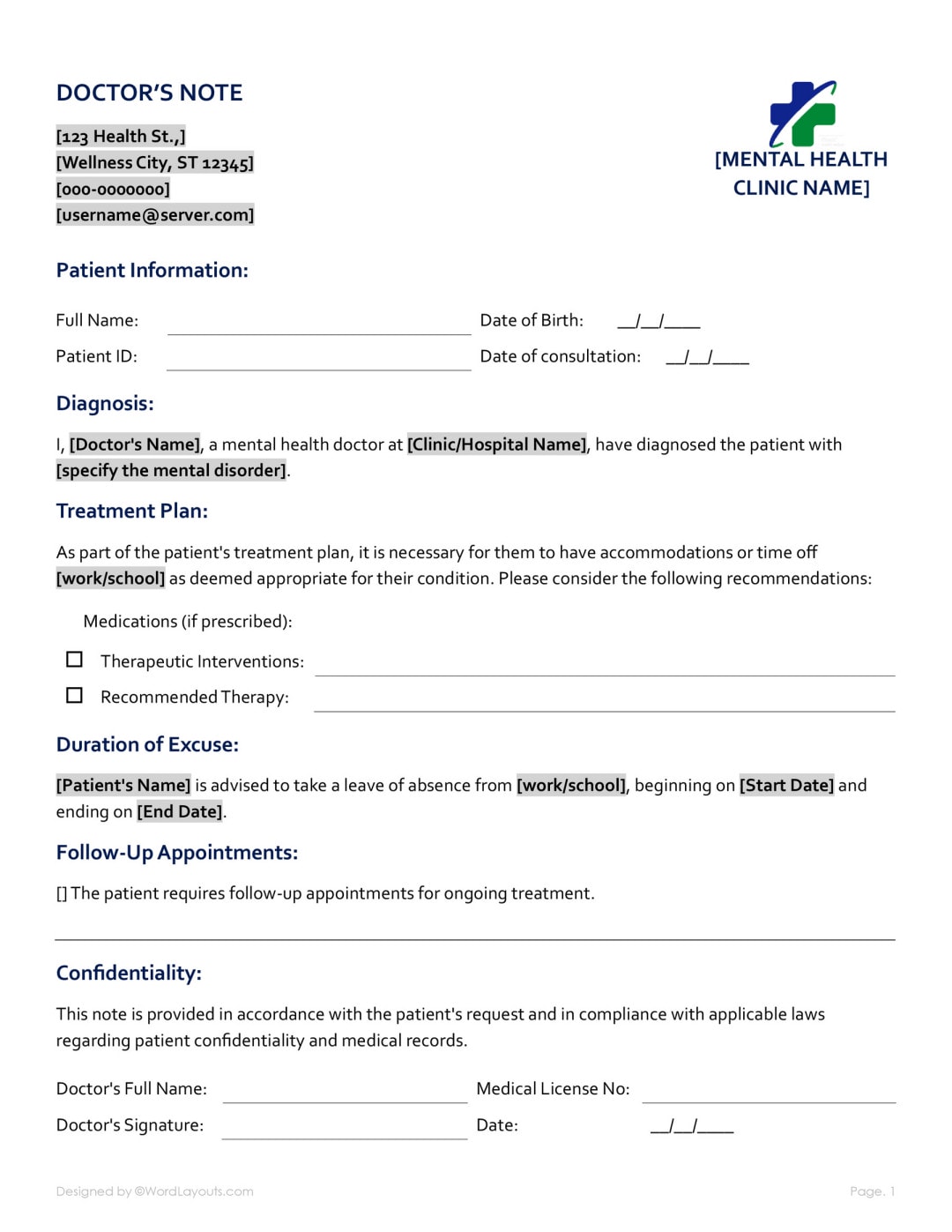 Free OB/GYN Doctor’s Note Template - WordLayouts