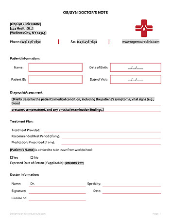 Free OB/GYN Doctor’s Note Template - WordLayouts