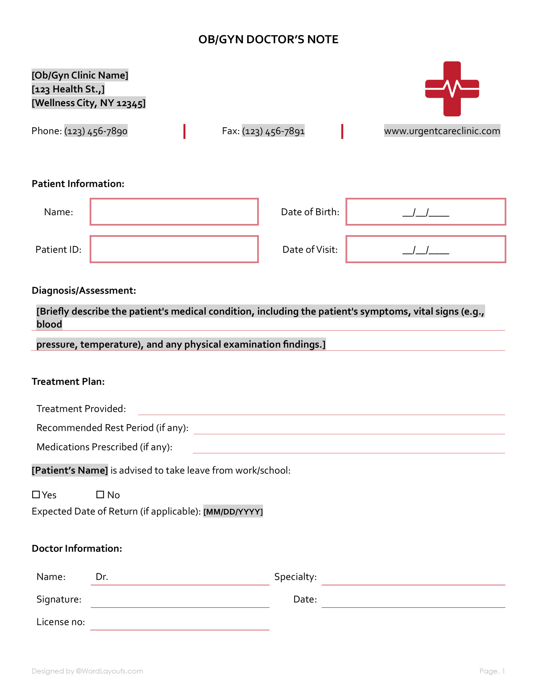 Return to Work Doctor’s Note Template WordLayouts