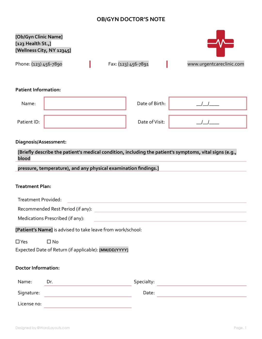 Free Doctor Note for Flu Template - WordLayouts