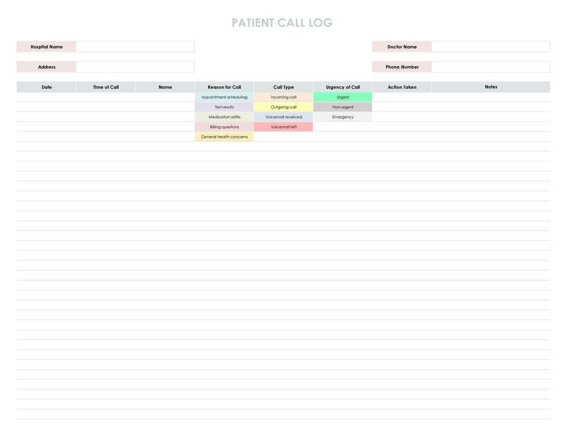 Free Patient Call Log Template for Excel - WordLayouts