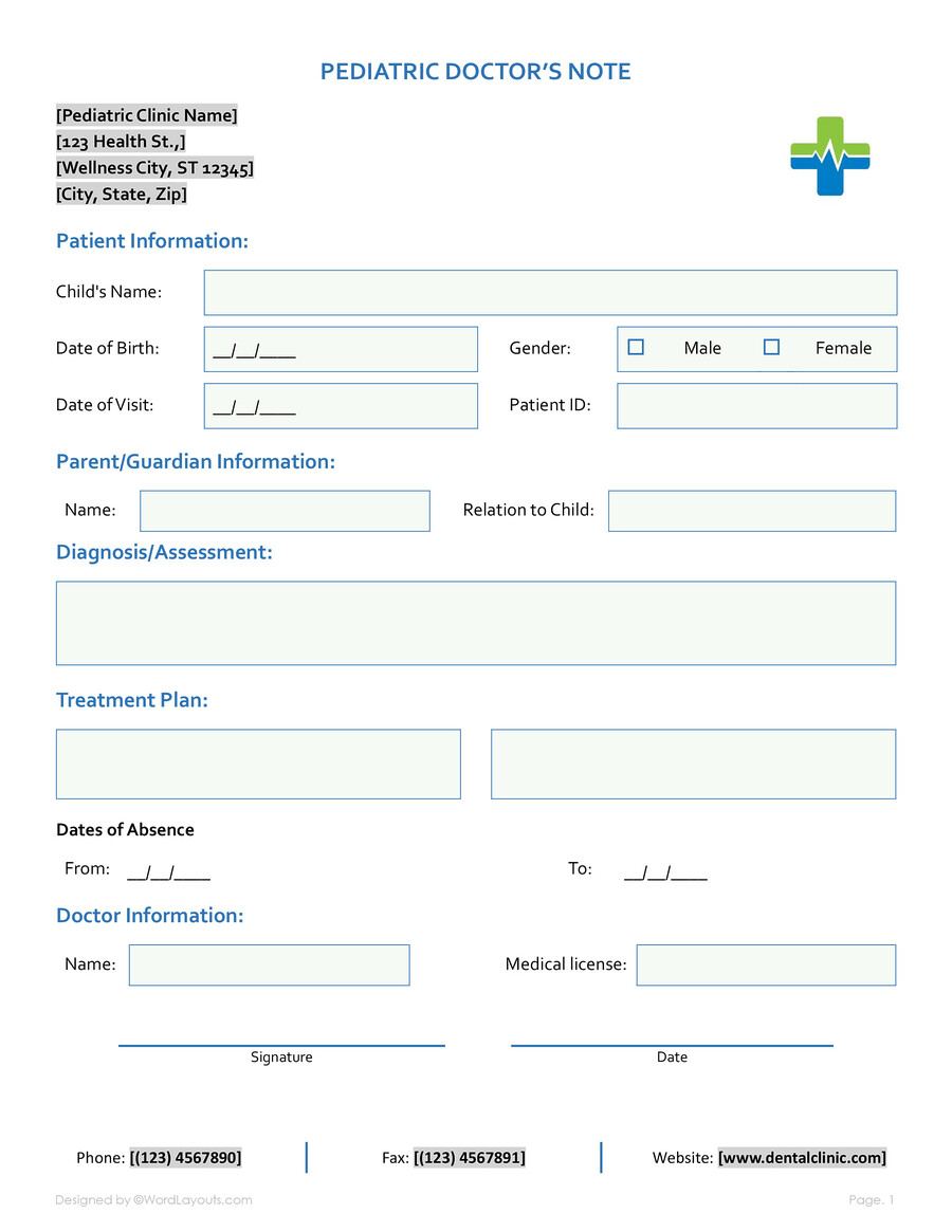 Free OB/GYN Doctor’s Note Template - WordLayouts