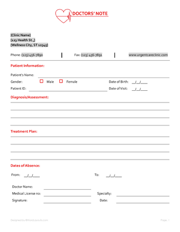 Free OB/GYN Doctor’s Note Template - WordLayouts