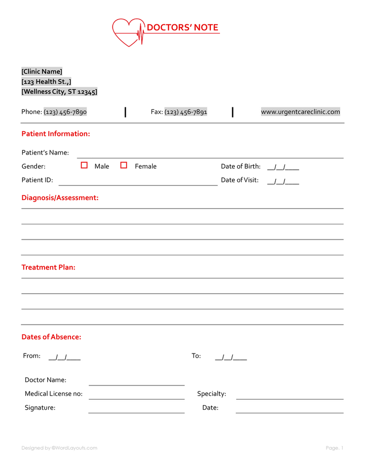 Free OB/GYN Doctor’s Note Template - WordLayouts