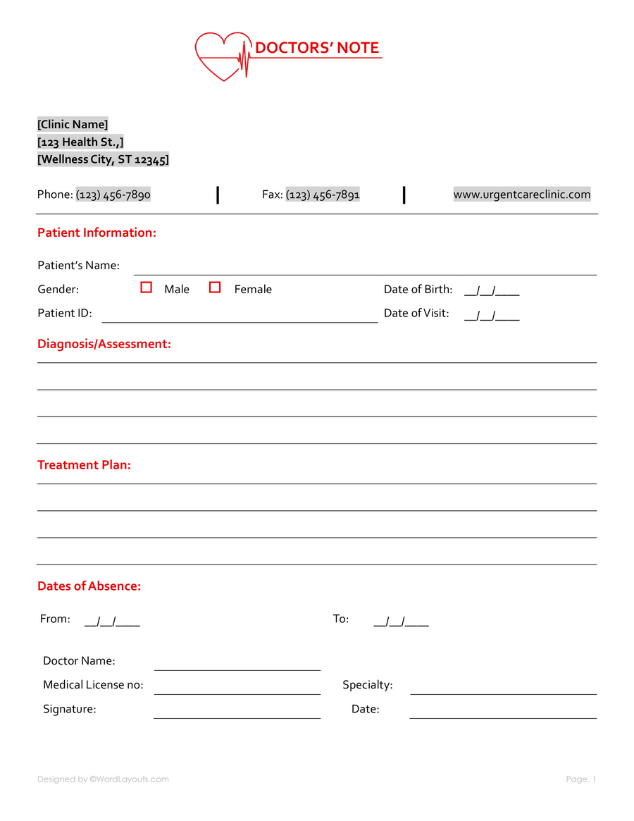 Return to Work Doctor’s Note Template - WordLayouts