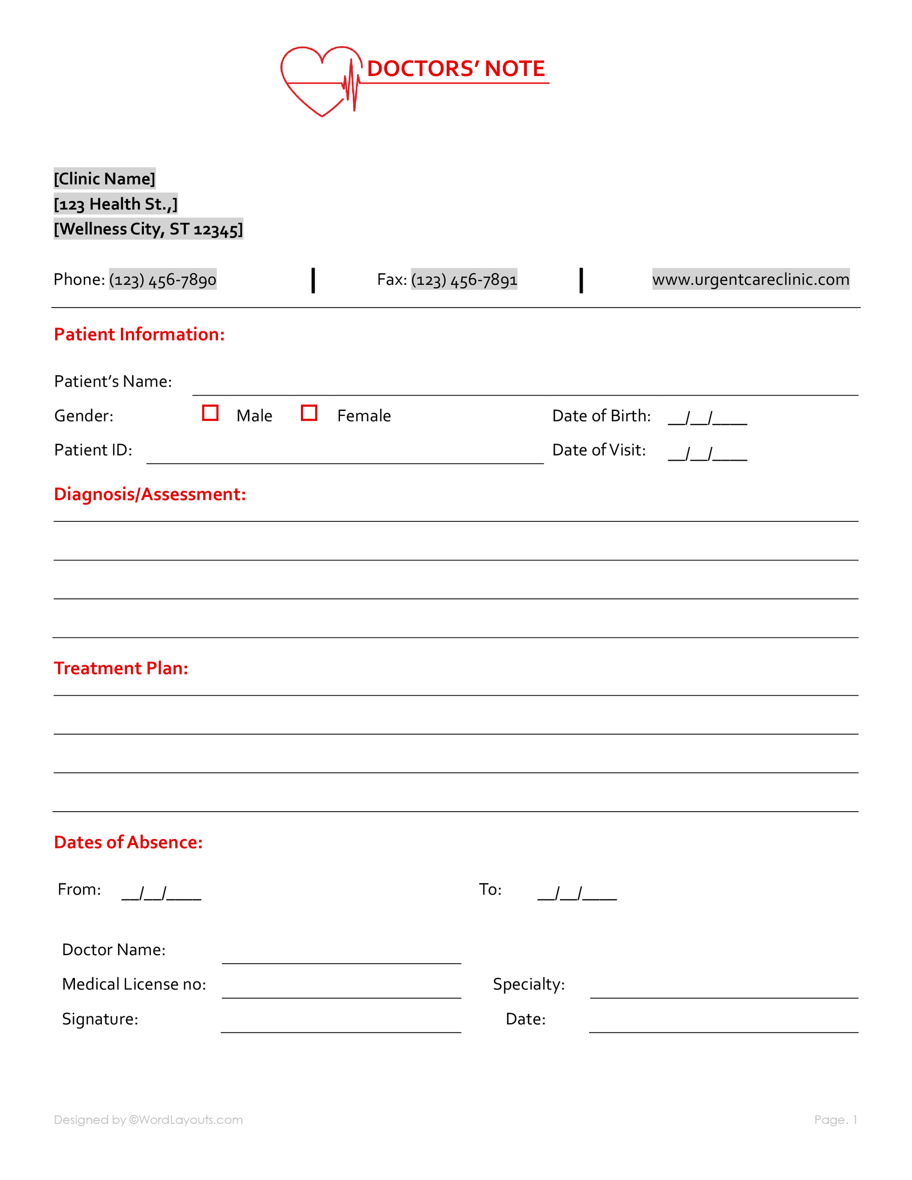 Return to Work Doctor’s Note Template - WordLayouts