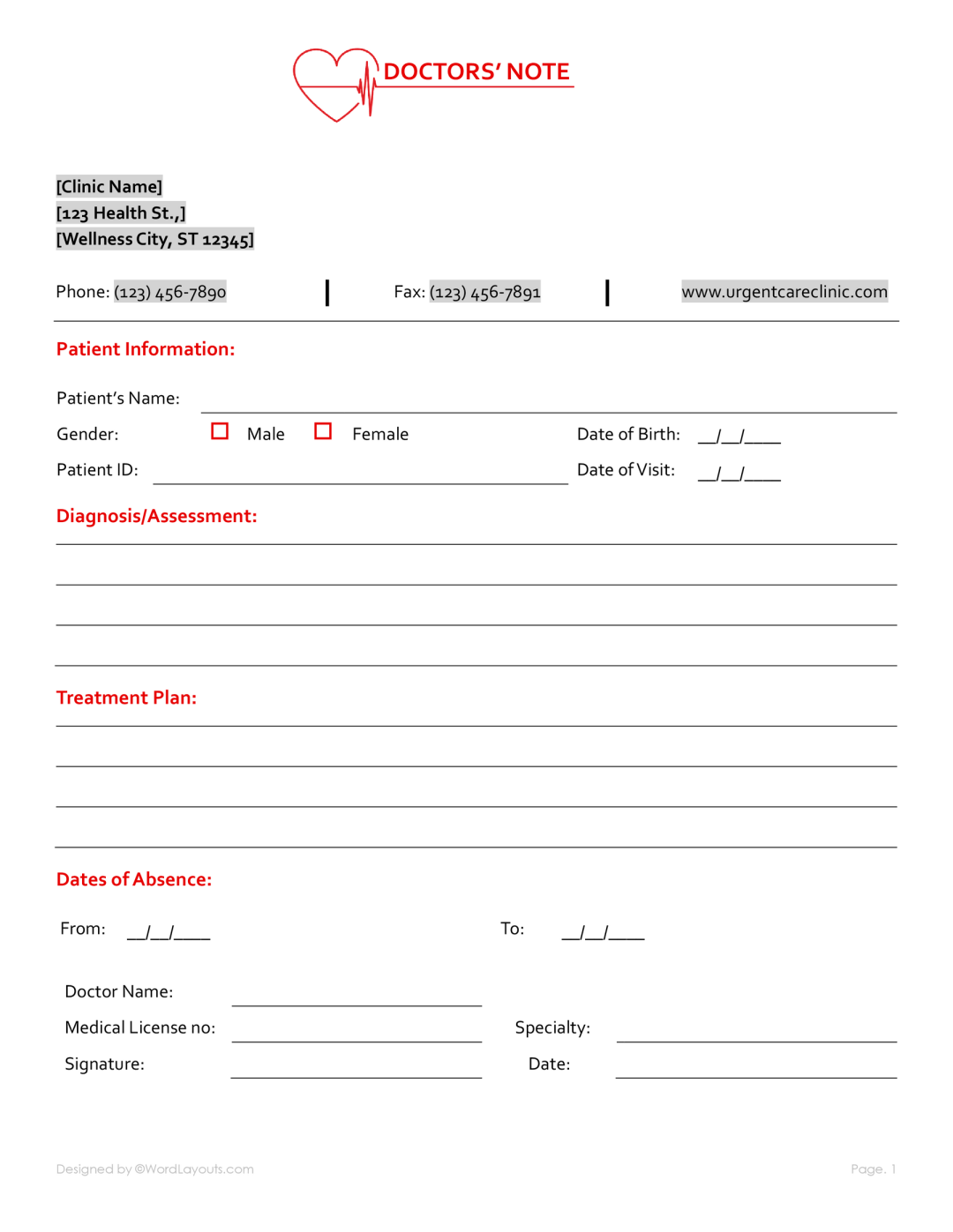 Return to Work Doctor’s Note Template - WordLayouts
