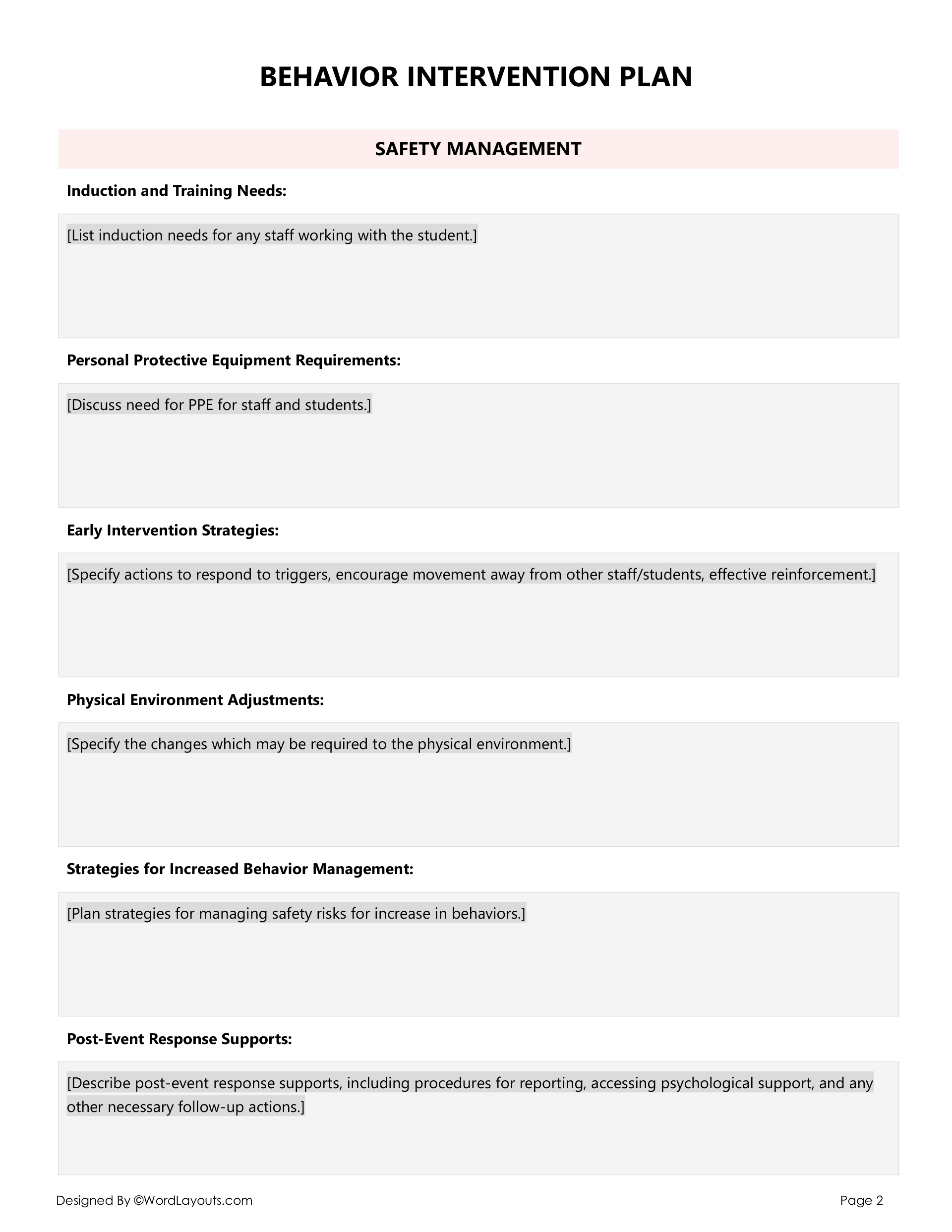 Behavior Intervention Plan (BIP) - Free Template