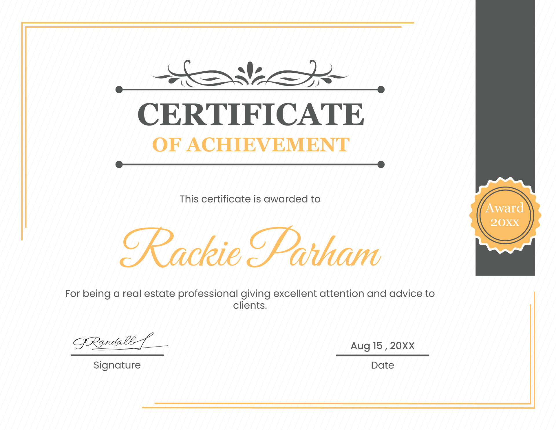 Elegant Accomplishment Certificate Template (Landscape) WordLayouts Elegant Accomplishment Certificate Template (Landscape) WordLayouts