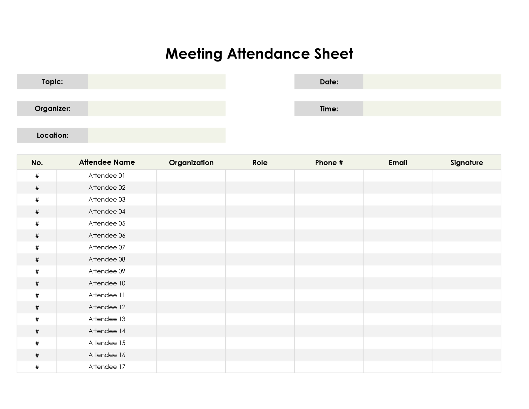 Free Meeting Attendance Template for Excel & Word