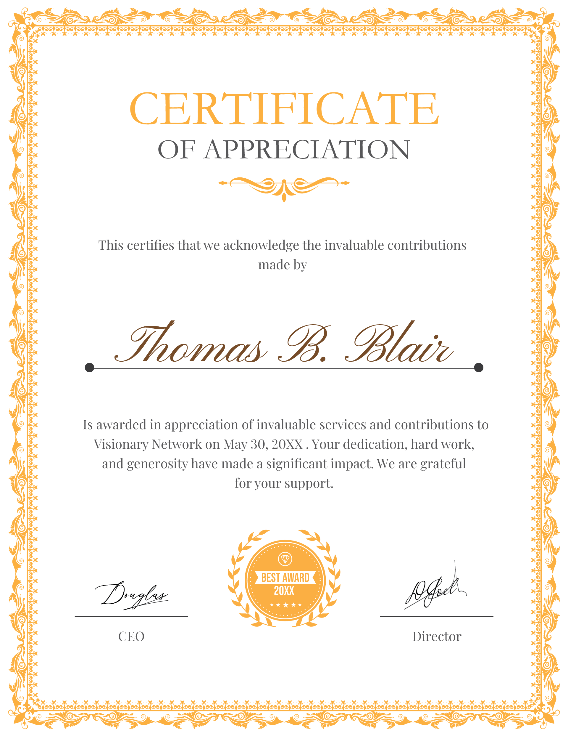 Honorary Service Appreciation Award Certificate Template (Portrait Honorary Service Appreciation Award Certificate Template (Portrait