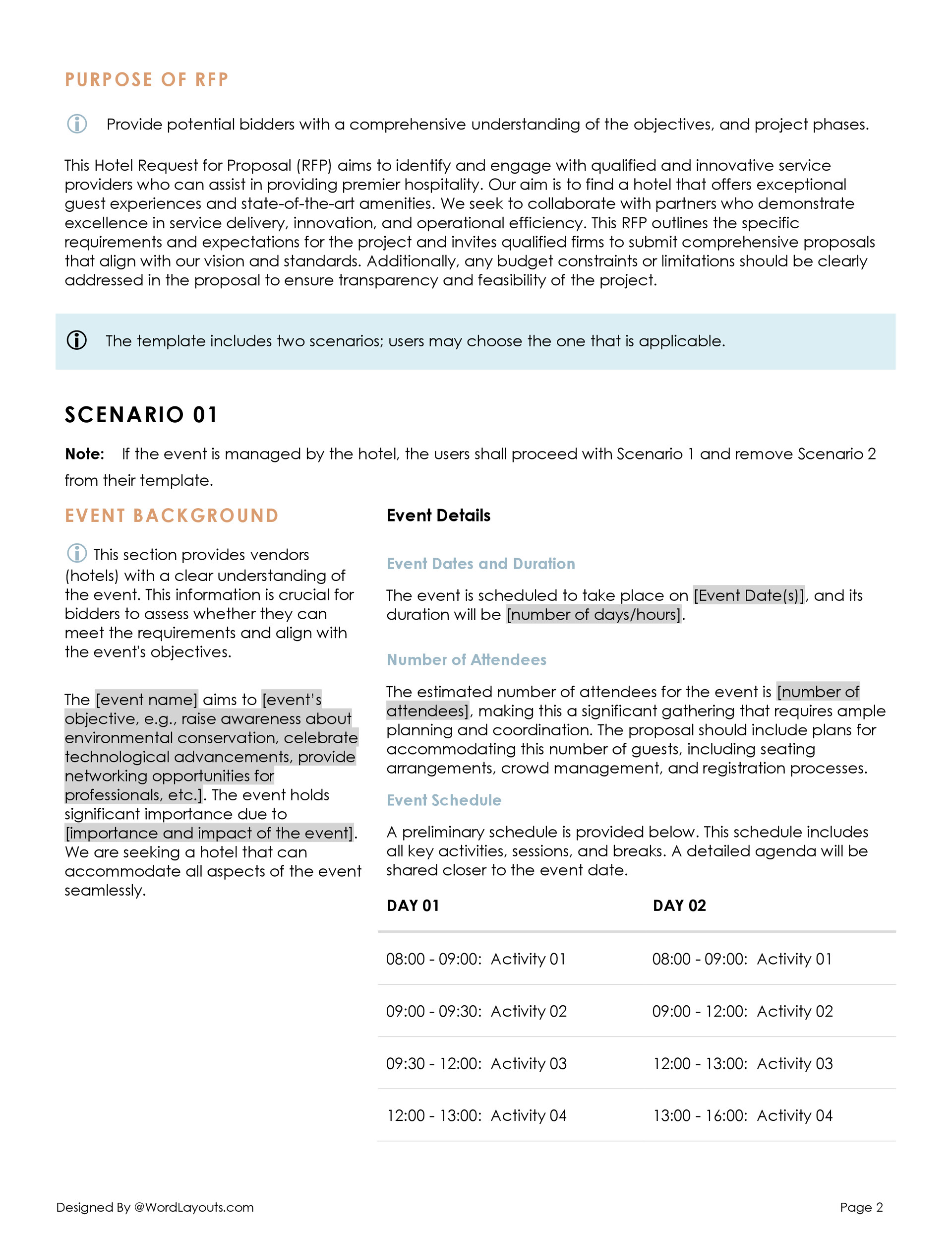Hotel RFP (Request for Proposal) Template - WordLayouts hotel-rfp-request-for-proposal-template-wordlayouts