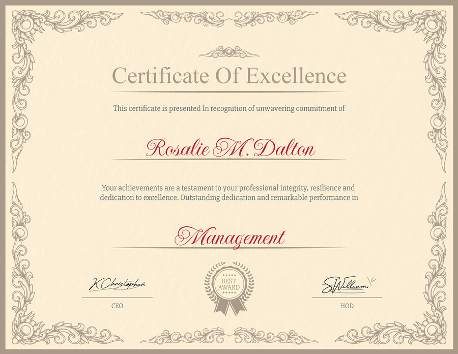 Free Certificate of Excellence Templates to Edit & Print