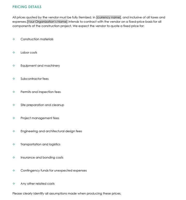 Free Construction RFP Template - GDocs - WordLayouts