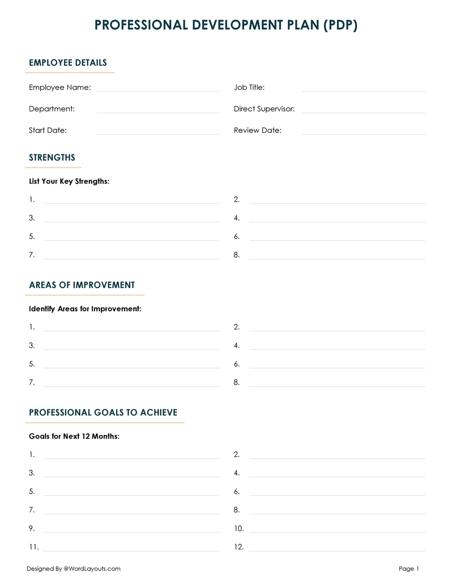 Professional Development Plan Template - WordLayouts