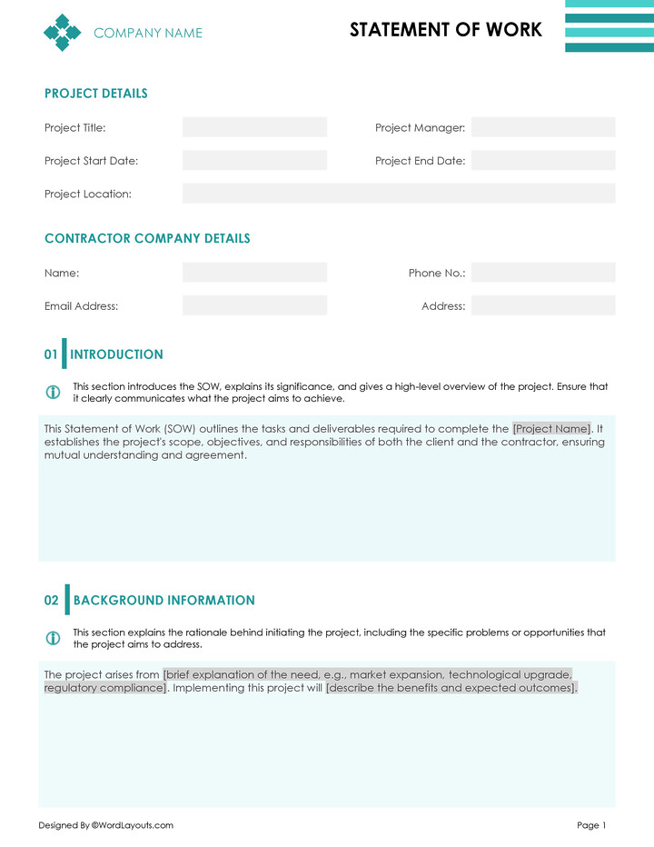 Free Contractor Scope of Work Template WordLayouts
