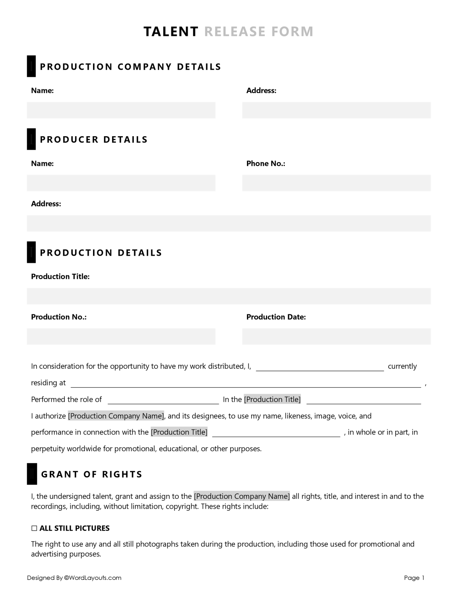 Talent Release Form Free Template WordLayouts talent-release-form-free-template-wordlayouts