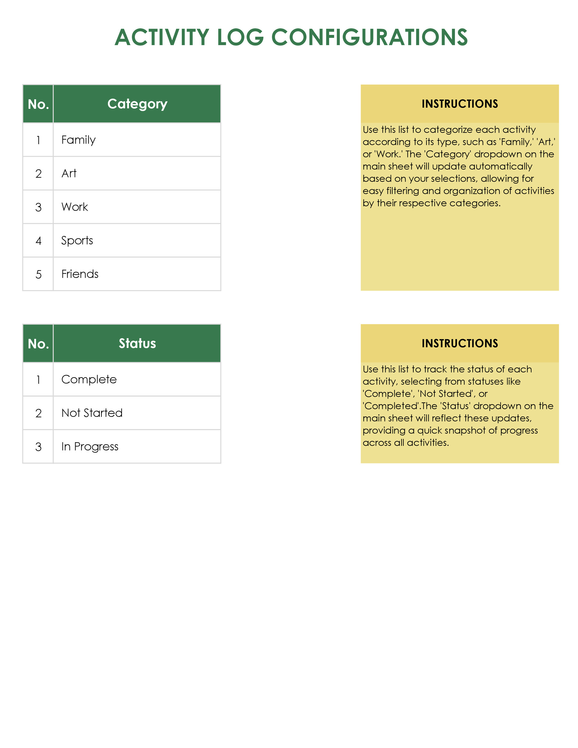Free Activity Log Template for Excel & Google Sheets