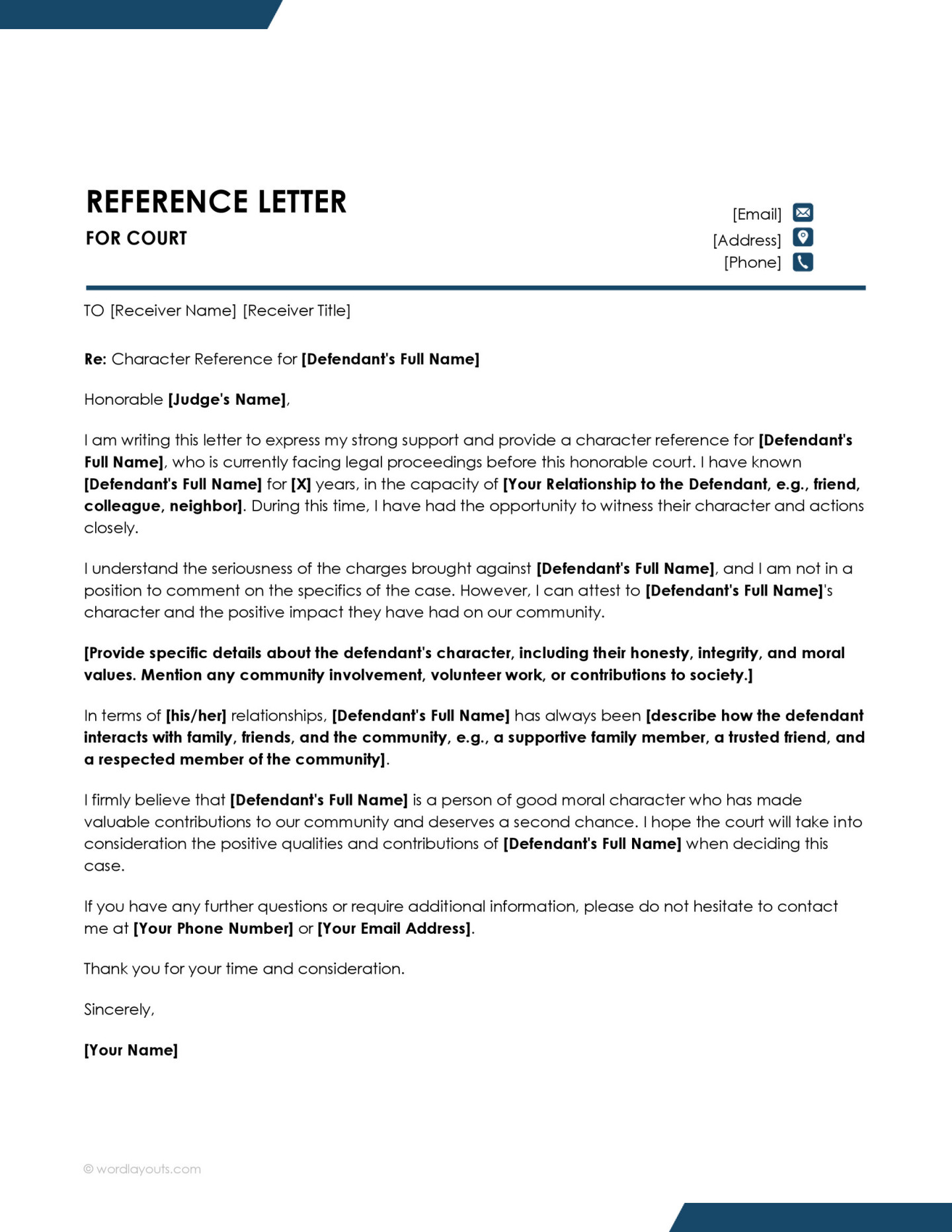 Character Letter for Court (Template) - WordLayouts